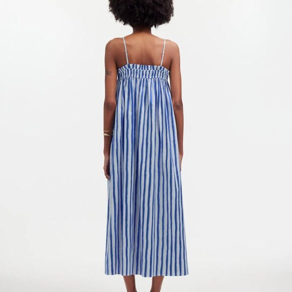 Madewell Ruffle A-Line Midi Dress in Stripe Poplin – Size Large - Picture 2 of 7